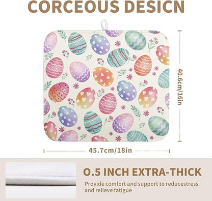 Easter Dish Drying Mat for Kitchen Counter Easter Spring Colorful Eggs Floral Drying Mats Absorbent Reversible Microfiber Washable Draining Pad Washable Dry Mat 16x18 Inch