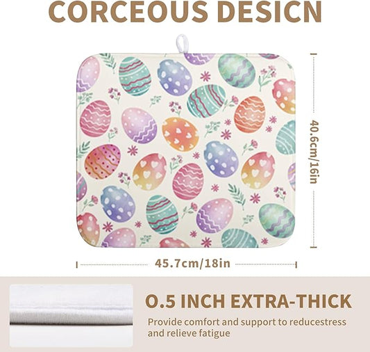 Easter Dish Drying Mat for Kitchen Counter Easter Spring Colorful Eggs Floral Drying Mats Absorbent Reversible Microfiber Washable Draining Pad Washable Dry Mat 16x18 Inch