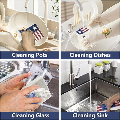 4Pcs USA Flag Heavy Duty Kitchen Dish Sponges | Large Odor Free Non-Scratch Scrub Pad | Household Cleaning Scrubber for Sink, Counters, Surfaces, Pots, Pans, Dishwashing (6" x 4" x 1"), Style 1