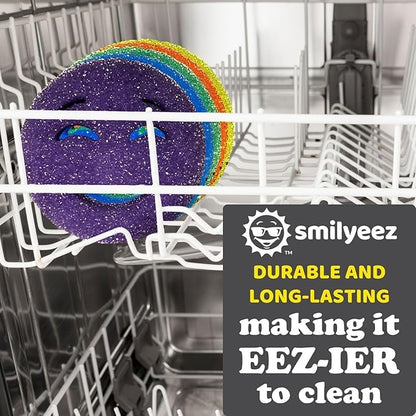 The Original Scrub Moji Scrubbing Sponge by Smilyeez (Set of 3) - Blue - Temperature-Responsive Polymer Foam, Stain and Odor Resistant, Ideal for Kitchen and Bathroom Cleaning