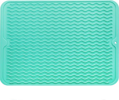 MicoYang Silicone Dish Drying Mat for Multiple Usage,Easy clean,Eco-friendly,Heat-resistant Silicone Mat for Kitchen Counter or Sink,Refrigerator or drawer liner Mint L 16 inches x 12 inches