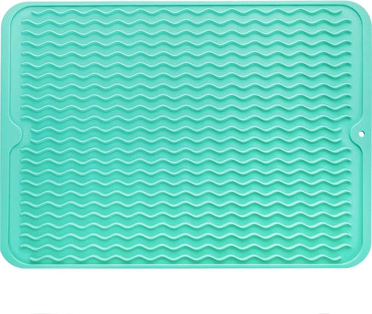 MicoYang Silicone Dish Drying Mat for Multiple Usage,Easy clean,Eco-friendly,Heat-resistant Silicone Mat for Kitchen Counter or Sink,Refrigerator or drawer liner Mint L 16 inches x 12 inches