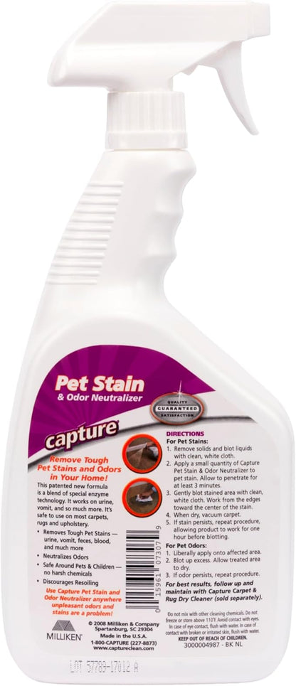 Capture Pet Stain & Odor Remover - Enzyme Pet Odor Eliminator for Home, Carpet Stain Remover for Cats & Dog Pee, Cat Urine Destroyer, Carpet Cleaner Spray - 32oz Spray Bottle