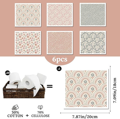 Reusable Swedish Dishcloths for Kitchen, 6 Pack Boho Floral Swedish Dish Cloths, Absorbent Flower Designs Sponge Cleaning Towels Wipes for Kitchen Cooking Home Decoration Housewarming Gifts