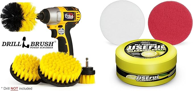 Multipurpose Cleaner Paste and Power Scrubber Kit for Household Cleaning - Bathtub Cleaner - Toilet Brush Cleaning Products - Grout & Tile Cleaner - Hard Water Stain Remover - Bathroom Cleaning Tools
