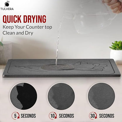 Stone Dish Drying Mat for Kitchen Counter – Diatomaceous Earth Drying Mat | Fast-Absorbing, Minimalist Design, Durable Diatomite | Non-Slip, Heat Resistant, Easy-to-Clean | USA Brand | 15.7”x11.8”