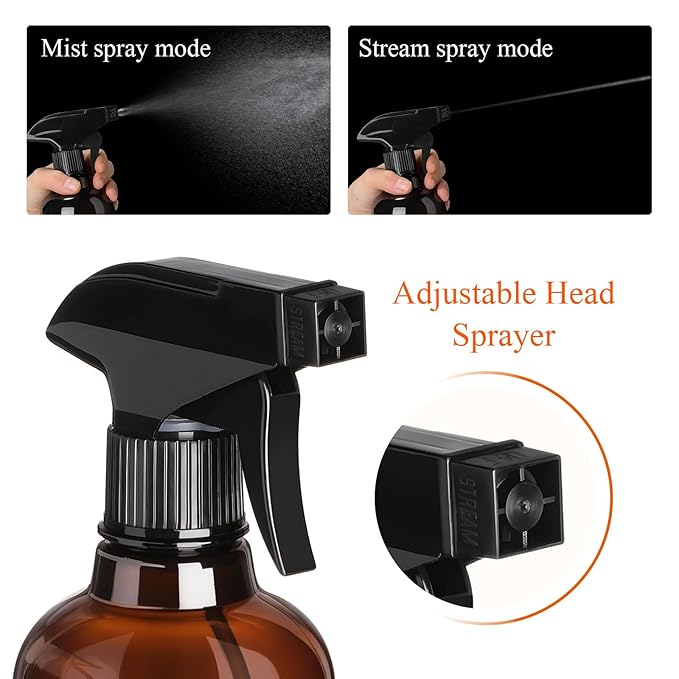Jinei 24 Pcs 8 oz Empty Plastic Spray Bottle Bulk with Trigger Sprayers Pet Adjustable Head from Fine to Stream Refillable for Hair Plants Cooking Pets, No Leakage(Black)