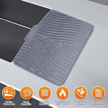 Silicone Dish Drying Mat for Kitchen Counter, Dish Drying Pad, Non-Slip Drain Pad with Built-in Drain, Heat Resistant Stone Drying Mat,Grey-1Set XL