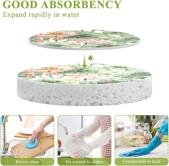 Lotus Kitchen Scrub Sponges, Pop-up Kitchen Cleaning Sponges Reusable Dish Washing Sponges for Bathroom Household Cleaning 3 Pack - Non Scratch Scrubber