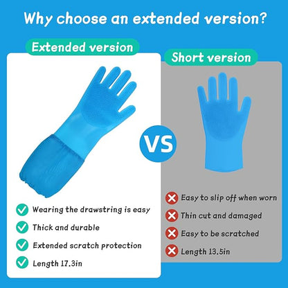 Dog & Cat Grooming Gloves – 2-in-1 Silicone Shower Gloves with Finger Toothbrush – Soft, Multifunctional Pet Hair Remover for Bathing, Massaging & Cleaning(Blue)