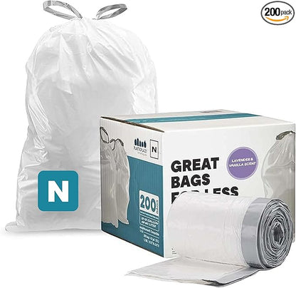 Plasticplace Custom Fit Trash Bags | Compatible with Simplehuman (x) Code N | (200 Count)│White Drawstring Garbage Liners 12-13 Gallon / 45-50 Liters│22.5" x 31.5"