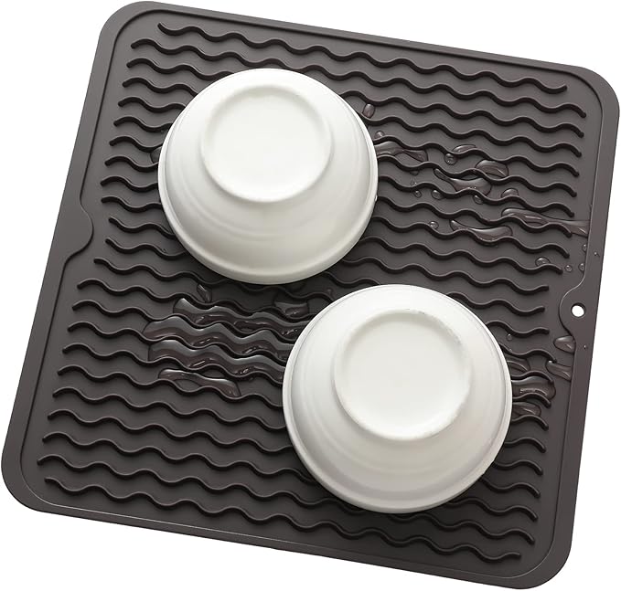 MicoYang Silicone Dish Drying Mat for Multiple Usage,Easy clean,Eco-friendly,Heat-resistant Silicone Mat for Kitchen Counter or Sink,Refrigerator or Drawer liner Coffee M 12 inches x 12 inches
