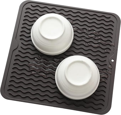 MicoYang Silicone Dish Drying Mat for Multiple Usage,Easy clean,Eco-friendly,Heat-resistant Silicone Mat for Kitchen Counter or Sink,Refrigerator or Drawer liner Coffee M 12 inches x 12 inches