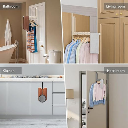 Over The Door Drying Rack, Foldable Portable Over The Door Hooks Hanger with Towel Racks for Coat Clothes Laundry Bathroom Bedroom Travel Hangers (Milky White, 2 Pack)