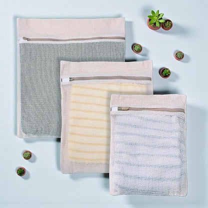 6-Pack Laundry Bags, Durable Cotton Mesh with Sturdy Zipper, Breathable Mesh Fabric, Ideal for Washing Underwear, Pants, Shoes, Socks and Delicate Garments