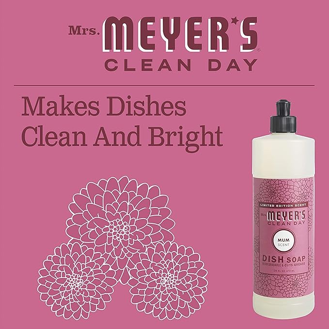 Mrs. MEYER'S Clean Day Liquid Dish Soap, Mum, 16 Fl Oz. (Pack of 3)
