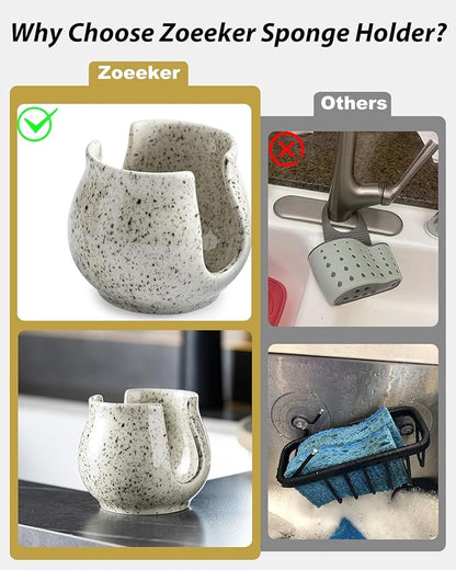Zoeeker Sponge Holder for Kitchen Sink, Ceramic Dish Sponge Dish Rack Scrubby Caddy Kitchen Organizer Cute Sink Caddy Organizer, Farmhouse Decor, Speckled Glaze