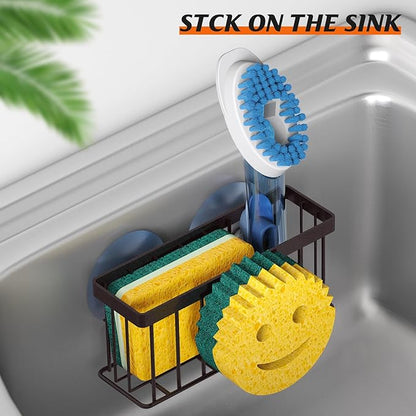 MURLONG Sponge Holder Smiley Face,Sink Caddy for kitchen Sink, Kitchen Organizer Sponge Holder with 2 PCS Suction Cups/1 PCS Adhesive Strips,Designed for Sponge,Soap,Dish brush,Scrubber-Bronze