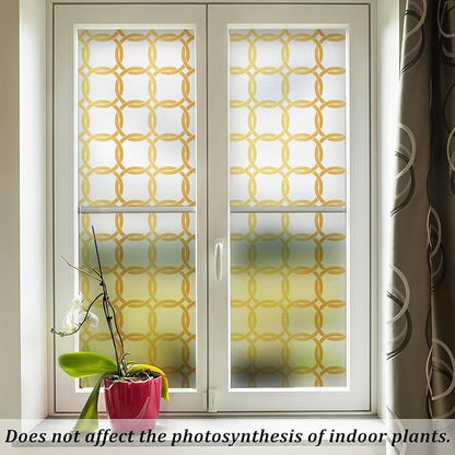 DKTIE Celtic Knot Seamless Pattern Full Privacy Window Film for French Doors Stained Glass Look Art Deco Background Japanese Overlap Circle Net (C649, 17.7'' x 78.7'')