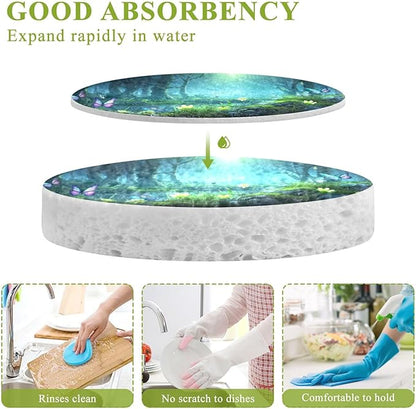 Fairyland Kitchen Scrub Sponges, Pop-up Kitchen Cleaning Sponges Reusable Dish Washing Sponges for Bathroom Household Cleaning 3 Pack - Non Scratch Scrubber