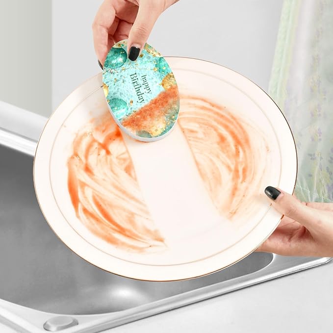 Happy Birthday Kitchen Scrub Sponges, Pop-up Kitchen Cleaning Sponges Reusable Dish Washing Sponges for Bathroom Household Cleaning 3 Pack - Non Scratch Scrubber