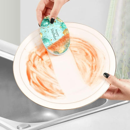 Happy Birthday Kitchen Scrub Sponges, Pop-up Kitchen Cleaning Sponges Reusable Dish Washing Sponges for Bathroom Household Cleaning 3 Pack - Non Scratch Scrubber