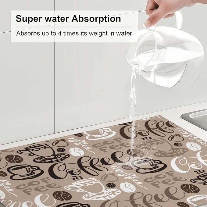 Coffee Dish Drying Mat for Kitchen Counter Microfiber Absorbent Dish Draining Reusable Washable Extra Large 24"x18" (Coffee, 18x24in)