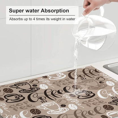 Coffee Dish Drying Mat for Kitchen Counter Microfiber Absorbent Dish Draining Reusable Washable Extra Large 24"x18" (Coffee, 18x24in)