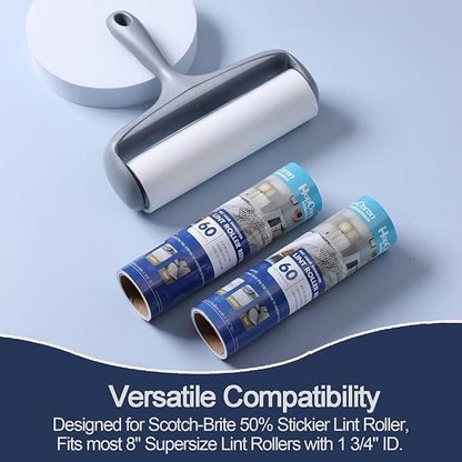 8 inch Large Surface Lint Roller Refills for Scotch-Brite 50% Stickier Lint Roller, Fits Most 8" Supersize Lint Rollers with 1 3/4" ID, Total 240 Easy Tear Sheets (Pack of 4)
