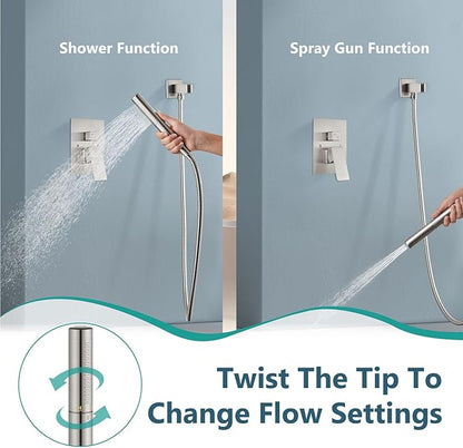 Aolemi Shower Faucet Set, High Pressure Shower System with 2-in-1 Handheld Sprayer, Wall Mount Fixture Combo with Rough-in Valve, 10 Inch Shower Head, Brushed Nickel