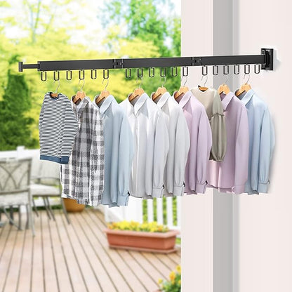 MIFXIN Retractable Clothes Drying Rack Tri-Fold Laundry Wall Mounted Clothing Drying Rack Hanger Collapsible Space Saver Foldable Clothes Hanger Rack for Laundry Balcony (Black)