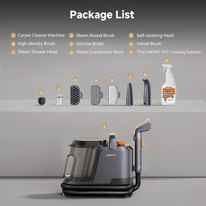 Uwant Carpet Cleaner Machine with Steam&Hot&Cold Water Models 18Kpa Powerful Suction Upholstery Cleaner Machine with Pet Pro Cleaner for Pets, Carpet Steam Cleaner Set of 1