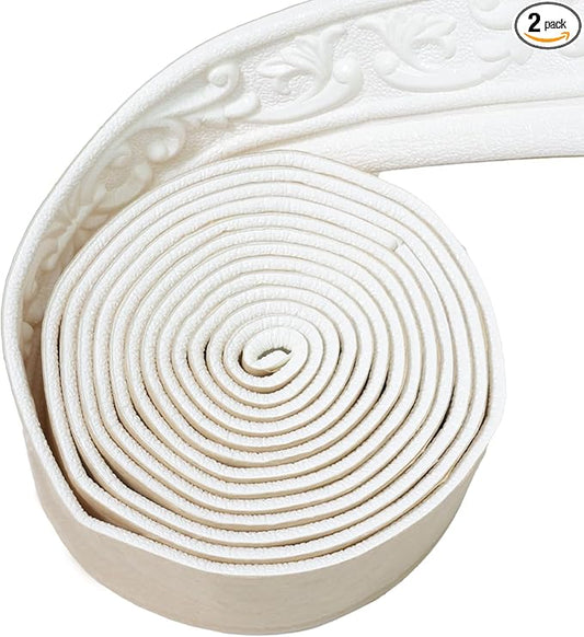 WAPANE 90" x 3.1" Peel Stick Foam Molding Trim Self Adhesive, Crown Molding Wallpaper Border Flexible, 3D Wall Edging Lines Foam Baseboard, Wall Base Moulding Trim for Home, Hotel DIY Decoration