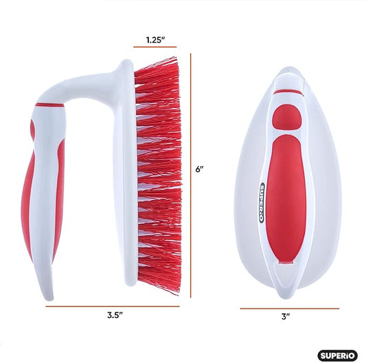 Superio Grout Brush, Dish Brush, Shower Scrubber Cleaning Brush, Stiff Bristles, Comfort Grip Handle,Red Brush Cleaner for Kitchen, Bathroom, Shower, Sink, Toilet- Vegatable Brush, Carpet Scrubber