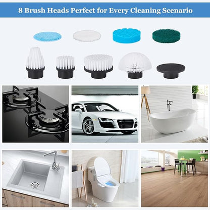 Fixm Cordless Electric Spin Scrubber, Powerful 2-Speed Shower & Bathroom Cleaner with LED Display, Adjustable Handle & 11 Brush Heads, Lightweight, Rechargeable & Perfect for Tough Grime