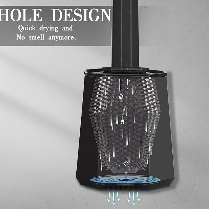 Silicone Toilet Brush and Holder Bendable Efficient Cleaning Wall Mounted Toilet Bowl Brush with Long Handle Brush Head and Silicone Bristles No Rusty Handles Problem