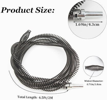 10mm Heavy-Duty Drain Auger Snake Cable with Drill Adapter - 6.5Ft/2M Flexible Plumbing Clog Remover for Kitchen, Bathroom, Toilet, Shower Sink & Pipe