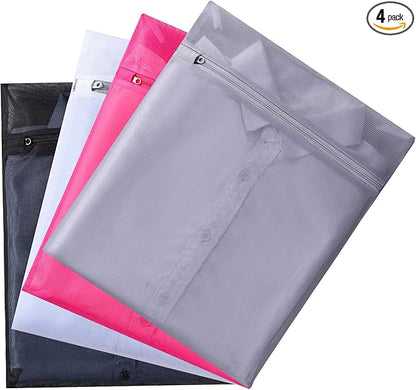 4 pack Mesh Laundry Bags,Mesh Wash Bags,Lingerie Bags for Washing Delicates,12 x 16 Inches lingerie bags for Laundry, Travel Storage Organize Bag for Cotton Clothes,Sheet, Shoes(MIXED COLOR)