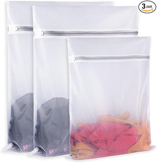SUERIV Laundry Mesh Bag-Heavy Duty Fine Mesh Wash Bag for Washing Machine-Supper Zipper Net Laundry Bag for Travel,Lingerie,Sweater,Garment,Undergarment （1M+2L）