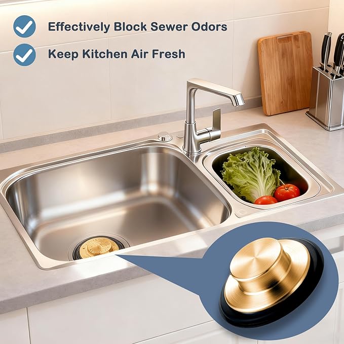 2 Pack 3 3/8 inch (86 mm) Stainless Steel Sink Stopper, Kitchen Garbage Disposal Plug with Wide Rim, Fits Standard 3.5 Inch Drains, Durable and Rustproof - Gold