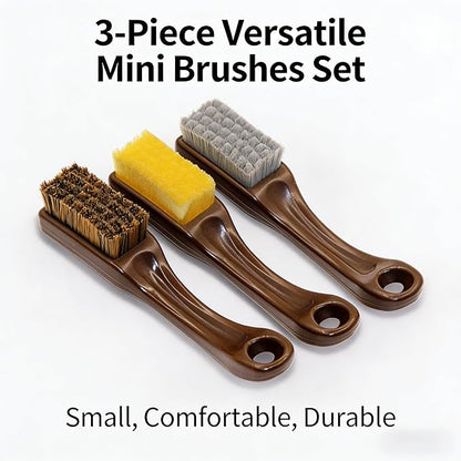 Multi-Purpose Cleaning Brush Set with Carbon Gray Hard Bristles, Bamboo Charcoal Soft Bristles, and Yellow Sponge, 3 Pack Small Detail Brushes for Collectibles, Toys, and Crevices