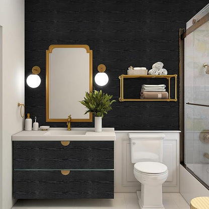 Peel and Stick Wallpaper Black Wood Wall Paper - 35.4 x 200 Inch Self Adhesive Wallpaper Peel and Stick, Easy to Paste Wall Contact Paper for Stand Liner, Table and Door Makeover Decor