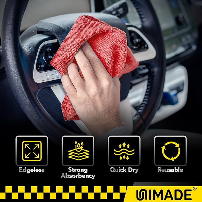 Shop Towels, 100 Pack Commercial Grade Work Rags Microfiber Towels for Cars Cleaning Rag Bulk Detailing Cloth for Automotive Bar Mechanic Restaurant Garage Housekeeping, 11.5"x 11.5", Red