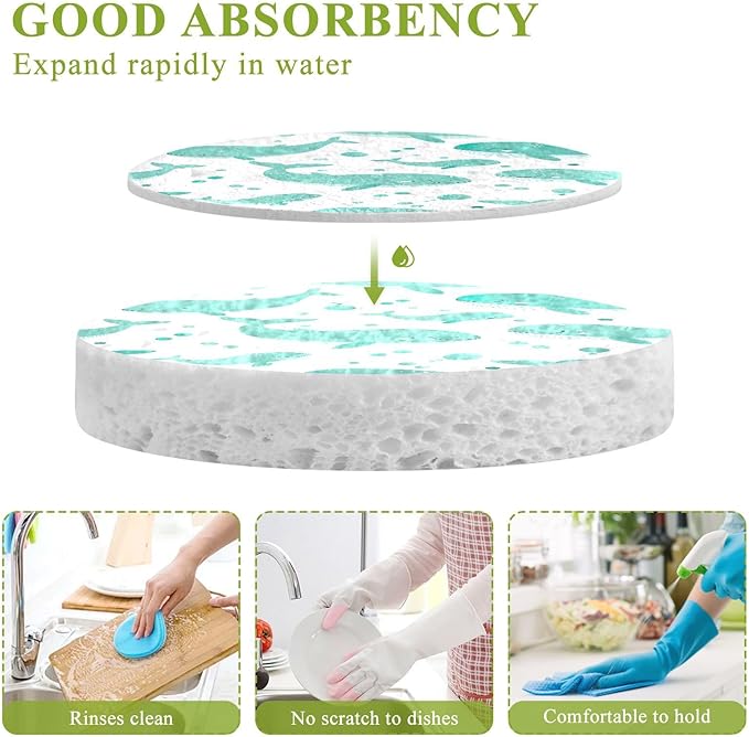 Dolphin Kitchen Scrub Sponges, Pop-up Kitchen Cleaning Sponges Reusable Dish Washing Sponges for Bathroom Household Cleaning 3 Pack - Non Scratch Scrubber