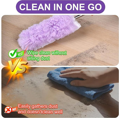 ITTAR 30 Count Duster Refill kit, Duster for Cleaning with Extension Pole, Microfiber Dust Remove Supplies, Fan Feather Dusters for Cleaning Ceiling Fan, Blinds, Furniture, Vent & Shelves-Purple