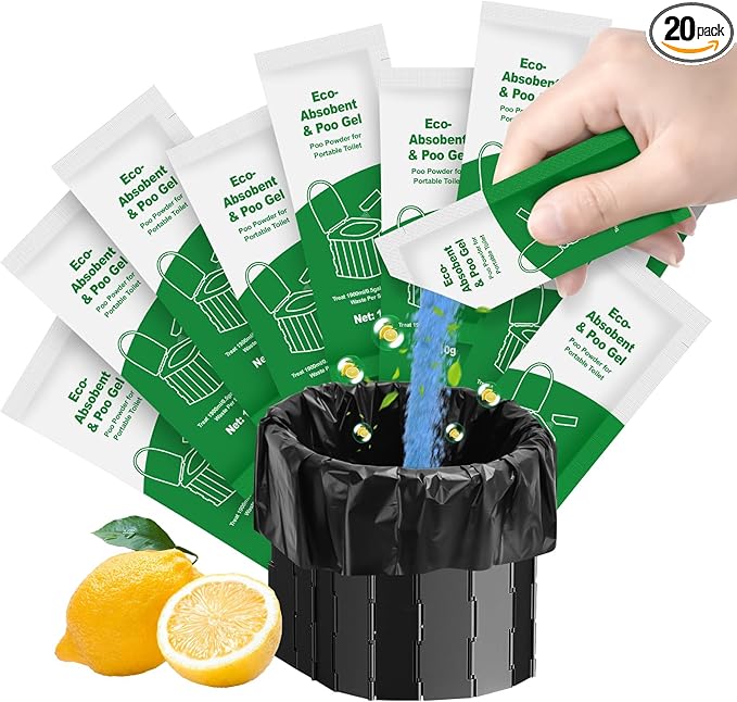 Portable Toilet Gel 20 Packs Camp Toilet Gel Portable Poo Gel for Powder Absorbent Powder for Outdoor Camping Hiking Emergency