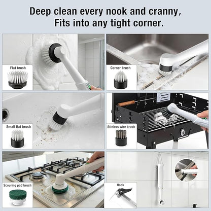 Electric Spin Scrubber, Rechargeable Waterproof Grout Cleaning Brush with 5 Magnetic Heads for Tile Surfaces, Bathroom Crevices, Kitchen & Faucet Corners