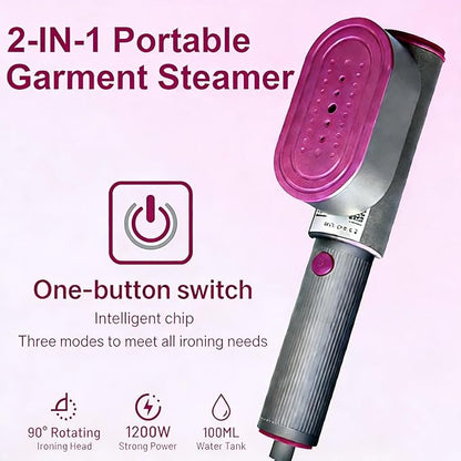 2 in 1 Travel Steamer Iron for Clothes,1200W Portable Handheld steamer for clothes, One-Button Switch, Fast Heat-Up, Quick Wrinkle Removal, Dry & Steam Ironing,110V(Silver&Purple)
