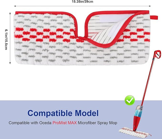 Spray Mop Pads Compatible with Oceda ProMist MAX Microfiber Spray Mop - Mop Replace Head for Dry/Wet Use - Reusable Washable Dust Mop Refills for Floor Cleaning,6 Pack