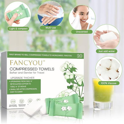 Compressed Towel Tablets Thicken, 20 Pack Disposable Face Towel, Individually Wrapped Reusable Washcloths, Compact Clean Towels Mini Portable for Travel Guests Baby Dog Camping Beauty(Green)